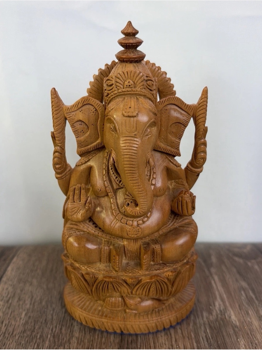 Carved Wood Hindu God Ganesha Lord of the Elephants Idol Figurine 5.5"